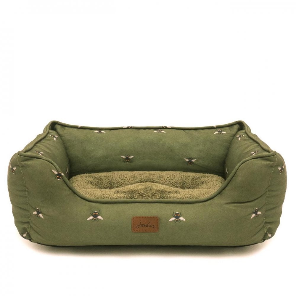 The Joules Let Sleeping Dogs Lie Bumble Bee Print Dog Bed in Dark Olive#Dark Olive