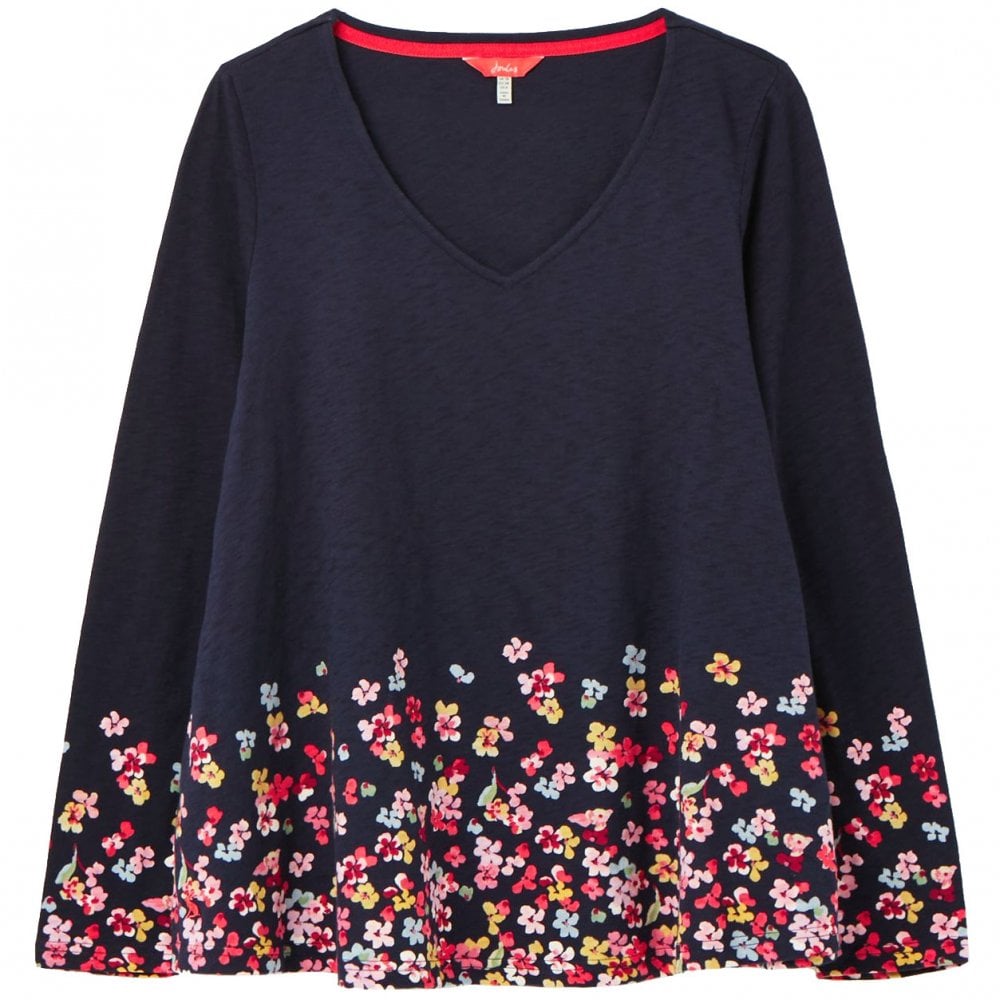 Joules Ladies Harbour Light Swing Jersey Top in Navy Floral#Navy Floral