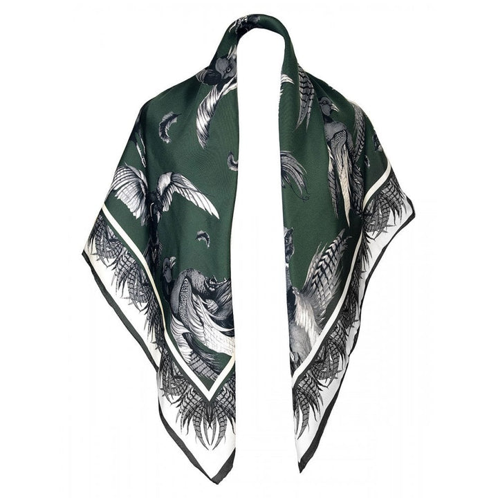 The Clare Haggas Ladies Turfwar Monochrome Large Square Silk Scarf in Green#Green