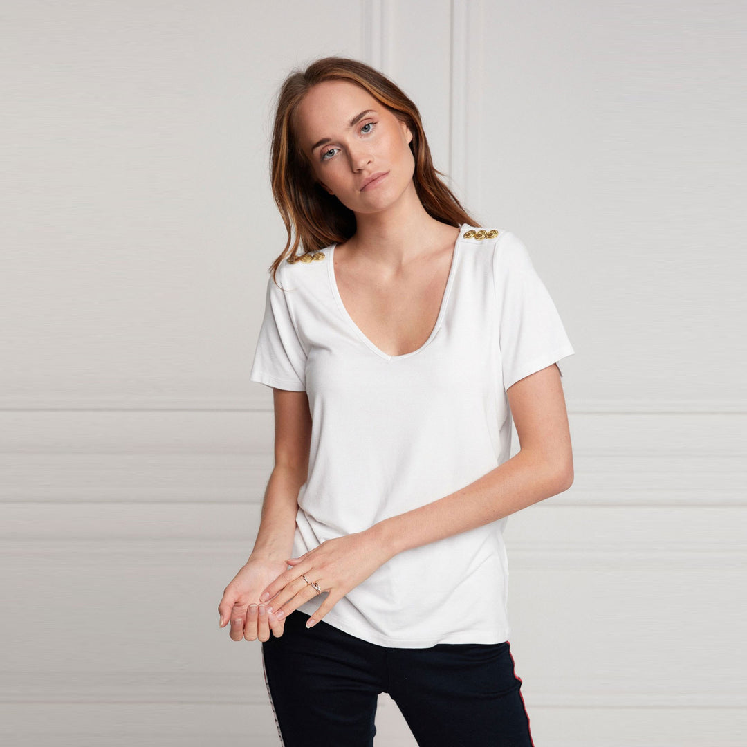 The Holland Cooper Ladies Relax Fit Vee Neck Tee in White#White