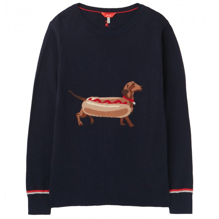 Joules Ladies Miranda Intarsia Knit Jumper in Navy Dog#Navy Dog