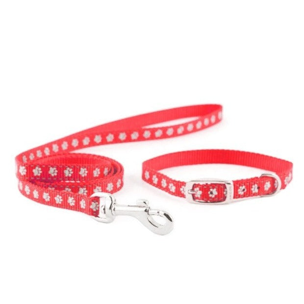 The Ancol Small Bite Reflective Collar & Lead Set in Red#Red
