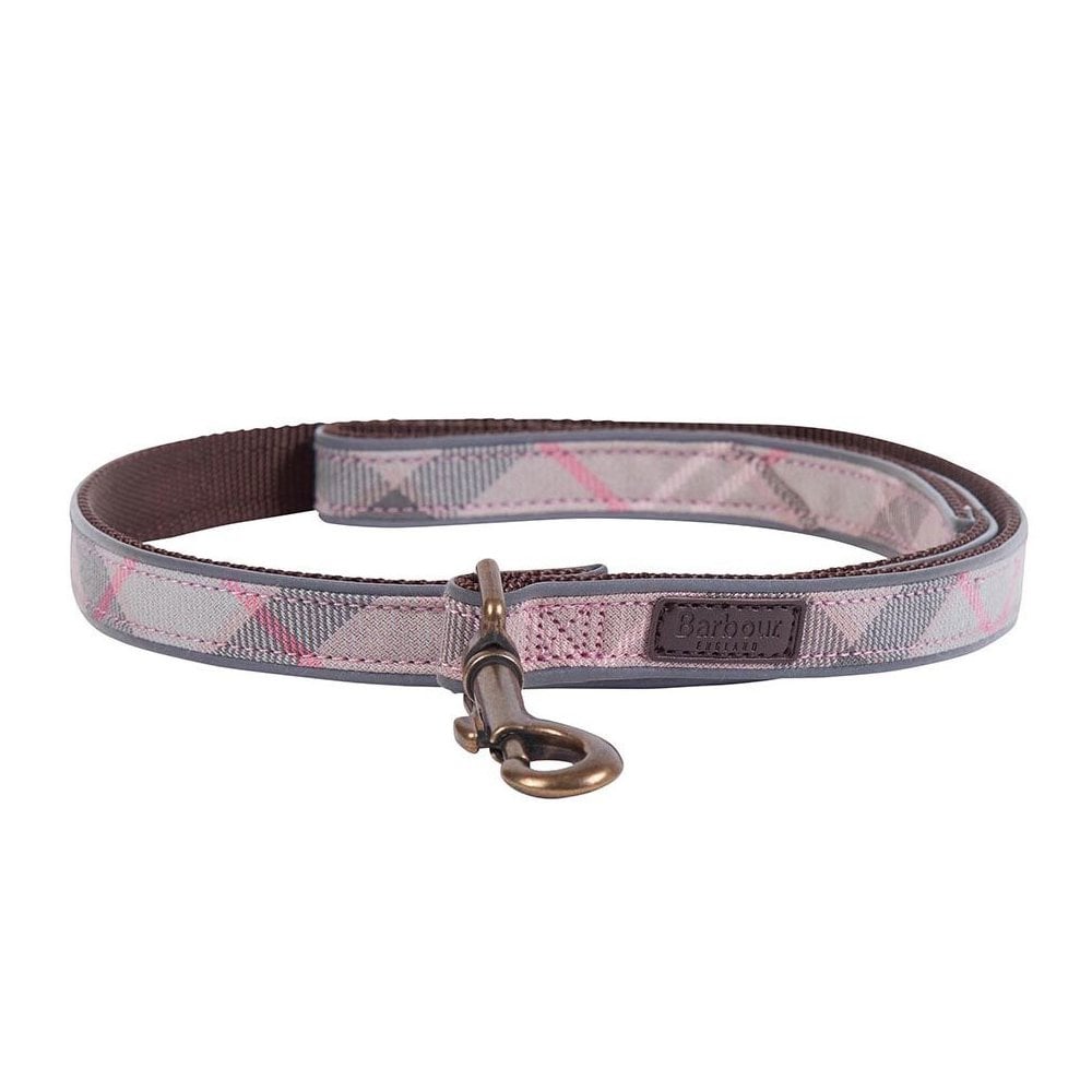 The Barbour Reflective Pink Tartan Dog Lead in Pink#Pink