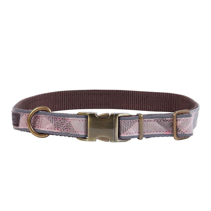 The Barbour Reflective Pink Tartan Dog Collar in Pink#Pink