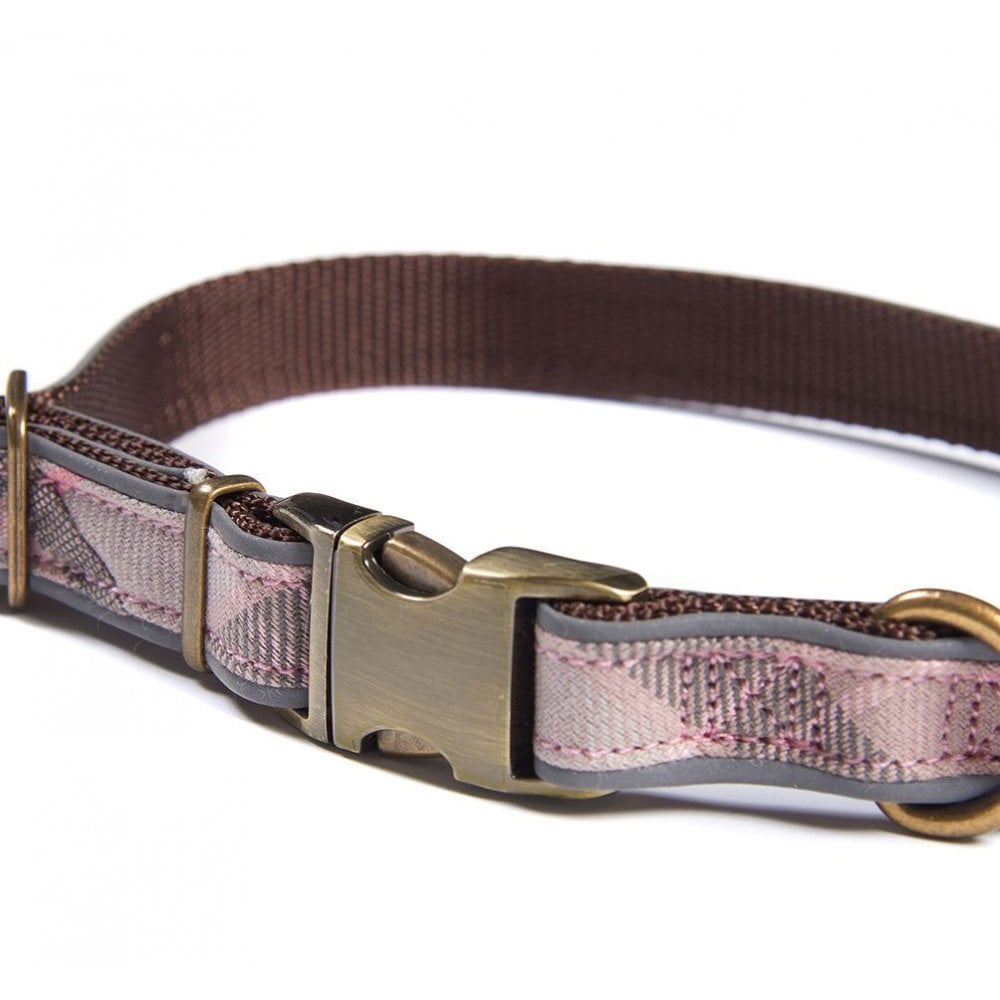 Barbour Reflective Pink Tartan Dog Collar - Main Image