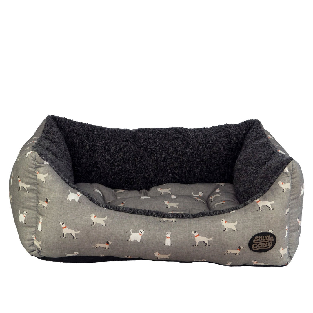 The Snug & Cosy Townsend Dog Print Dog Bed in Grey#Grey