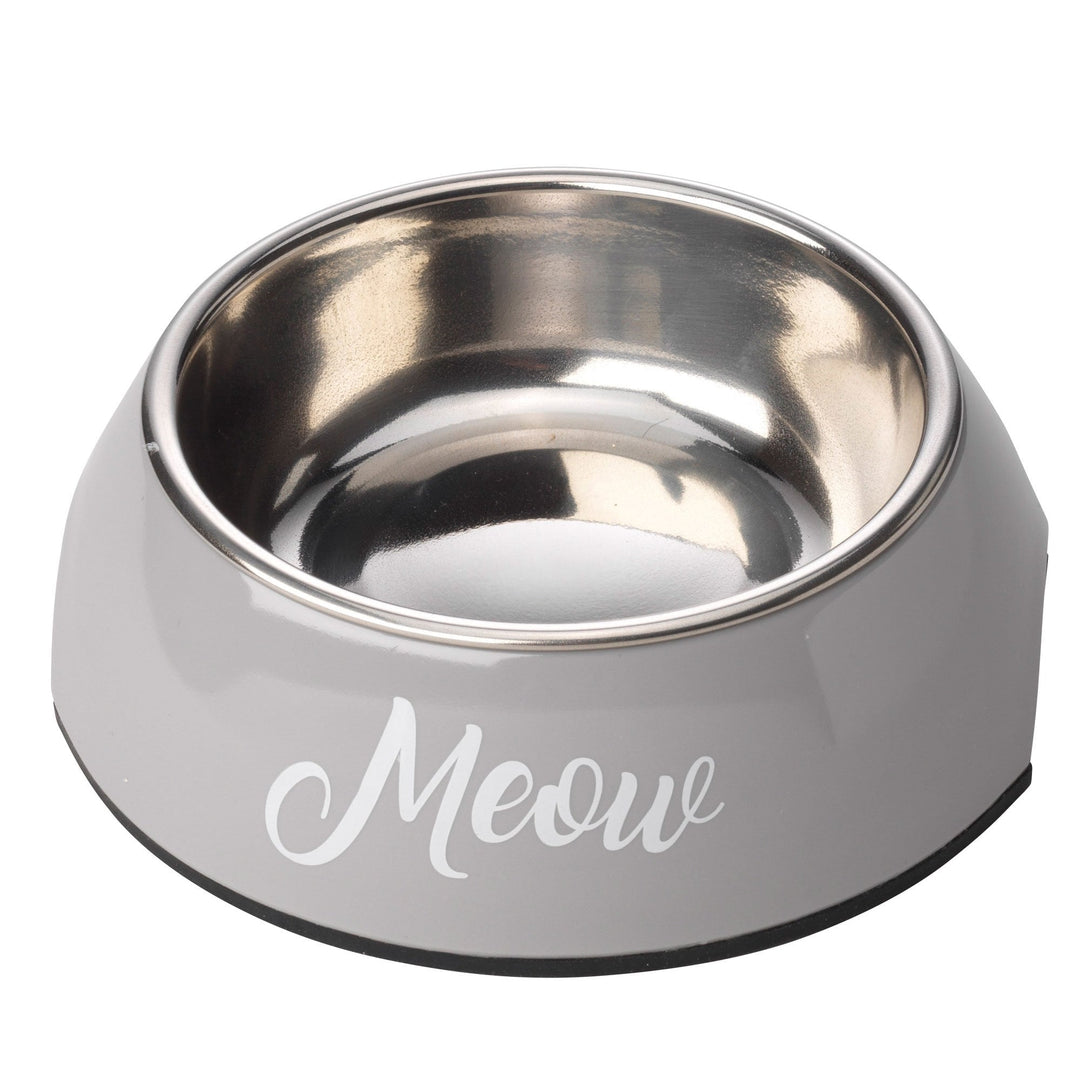The House of Paws Meow 2-in-1 Cat Bowl in Grey#Grey
