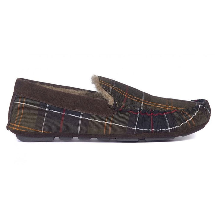 The Barbour Mens Monty Slippers in Olive Check#Olive Check