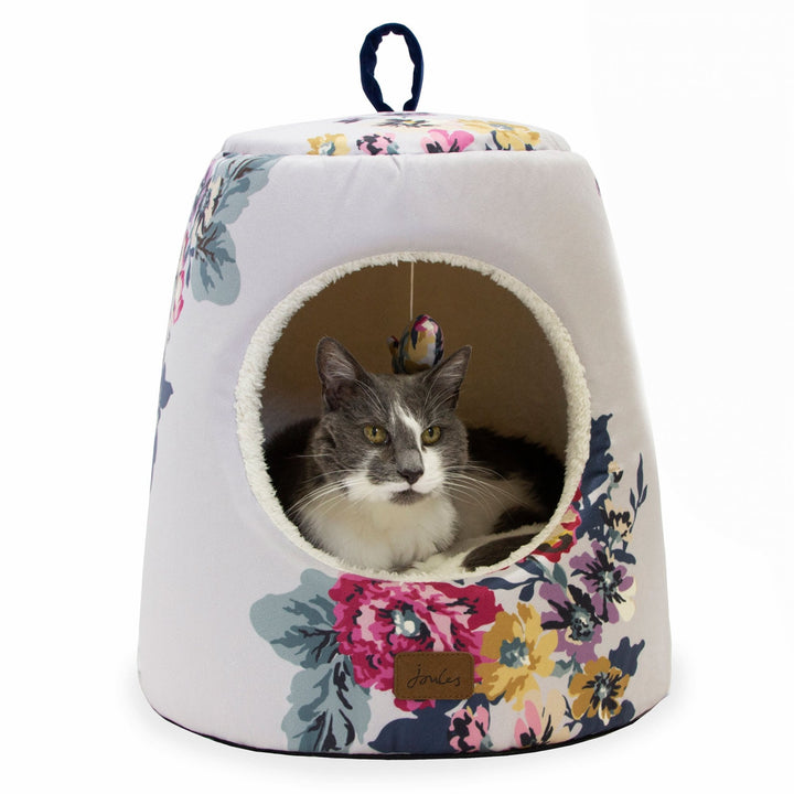 The Joules Hideaway Cat Bed in Cream Floral#Cream Floral
