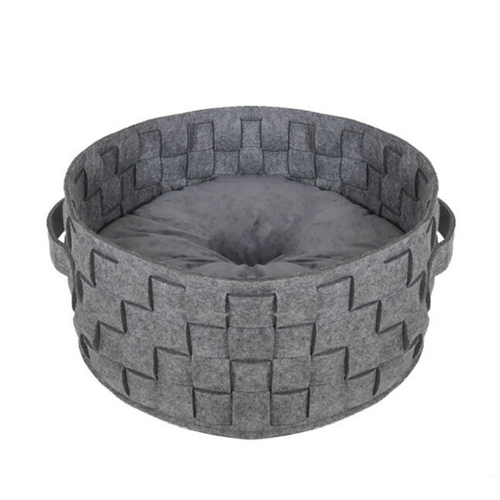 The Rosewood 40 Winks Felt & Fur Plaited Pet Bed in Silver#Silver