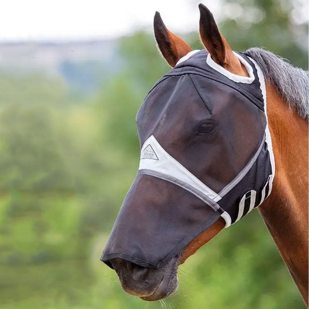 The Shires Fine Mesh Fly Mask With Ear Hole & Nose in Black#Black