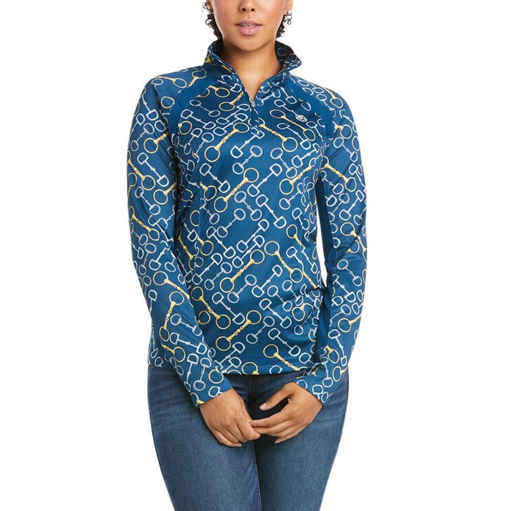 Ariat Ladies Sunstopper 1/4 Zip Baselayer in Turquoise Print#Turquoise Print