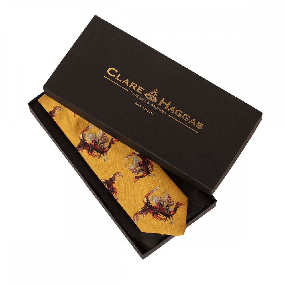 The Clare Haggas Mens Spur Of The Moment Silk Tie in Gold#Gold