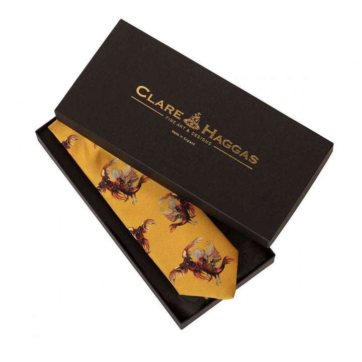 The Clare Haggas Mens Spur Of The Moment Silk Tie in Gold#Gold