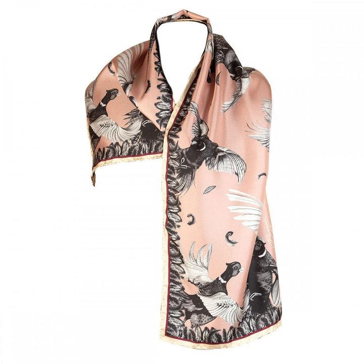 The Clare Haggas Ladies Narrow Silk Turfwar Monochrome Scarf in Pink#Pink