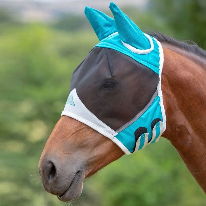 The Shires Fine Mesh Fly Mask with Ears in Turquoise#Turquoise