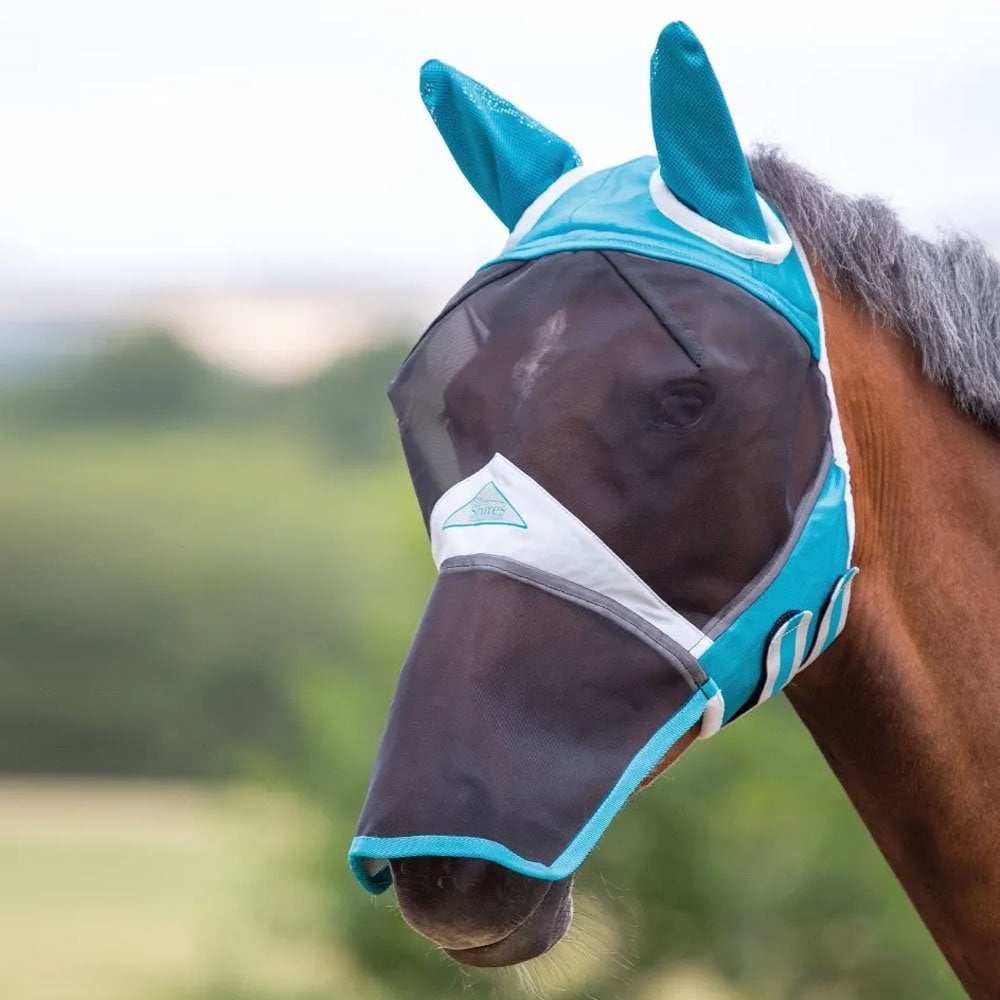 The Shires Fine Mesh Fly Mask with Ears & Nose in Turquoise#Turquoise