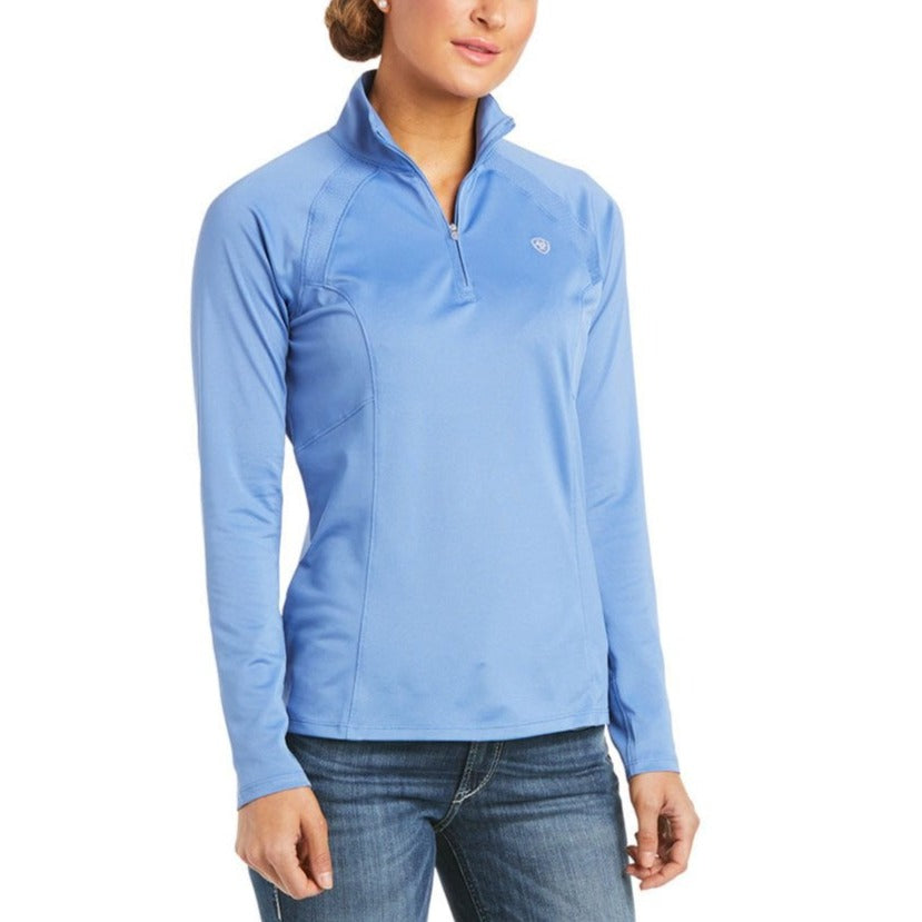 Ariat Ladies Sunstopper 1/4 Zip Baselayer in Cornflower Blue#Cornflower Blue