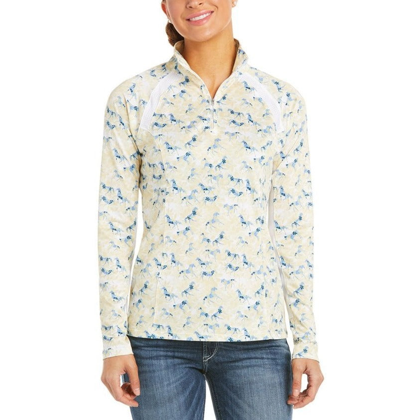 Ariat Ladies Sunstopper 1/4 Zip Baselayer in Cream Print#Cream Print