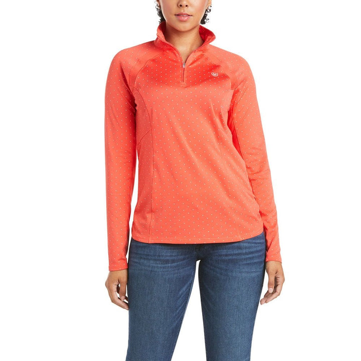 Ariat Ladies Sunstopper 1/4 Zip Baselayer in Orange Spot#Orange Spot