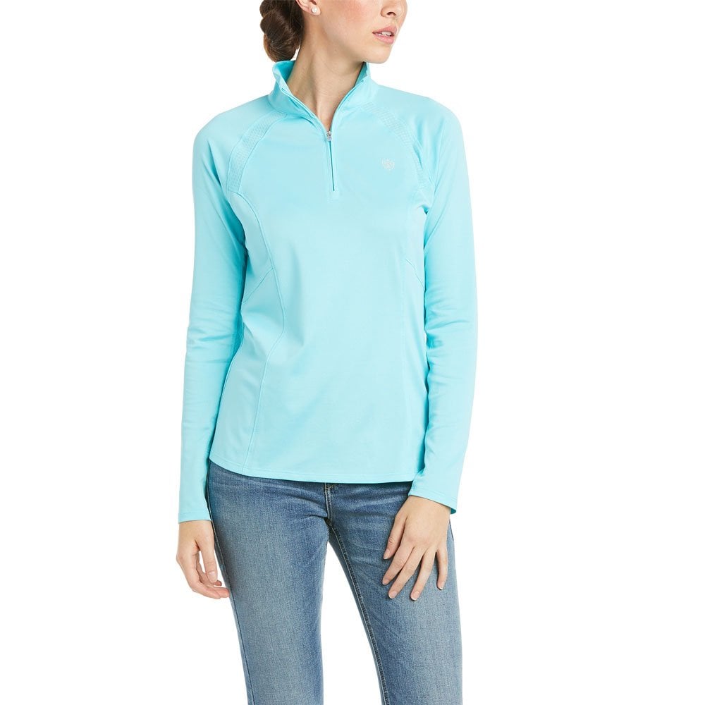 Ariat Ladies Sunstopper 1/4 Zip Baselayer in Aqua#Aqua