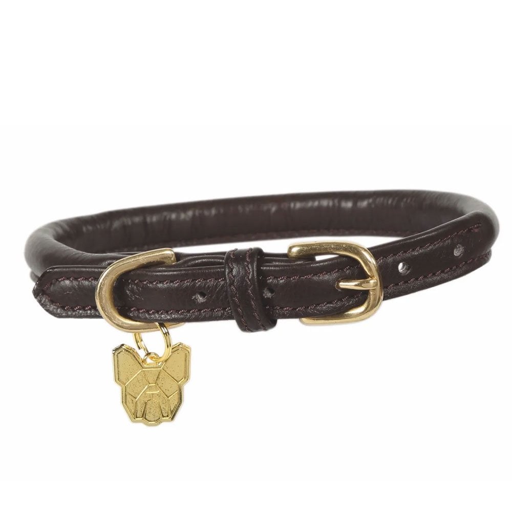 The Digby & Fox Rolled Leather Dog Collar in Brown#Brown