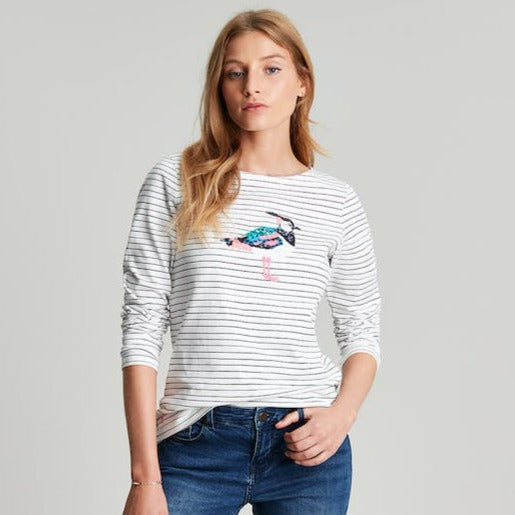 The Joules Ladies Harbour Luxe Lapwing Long Sleeve Jersey Top in Cream Print#Cream Print
