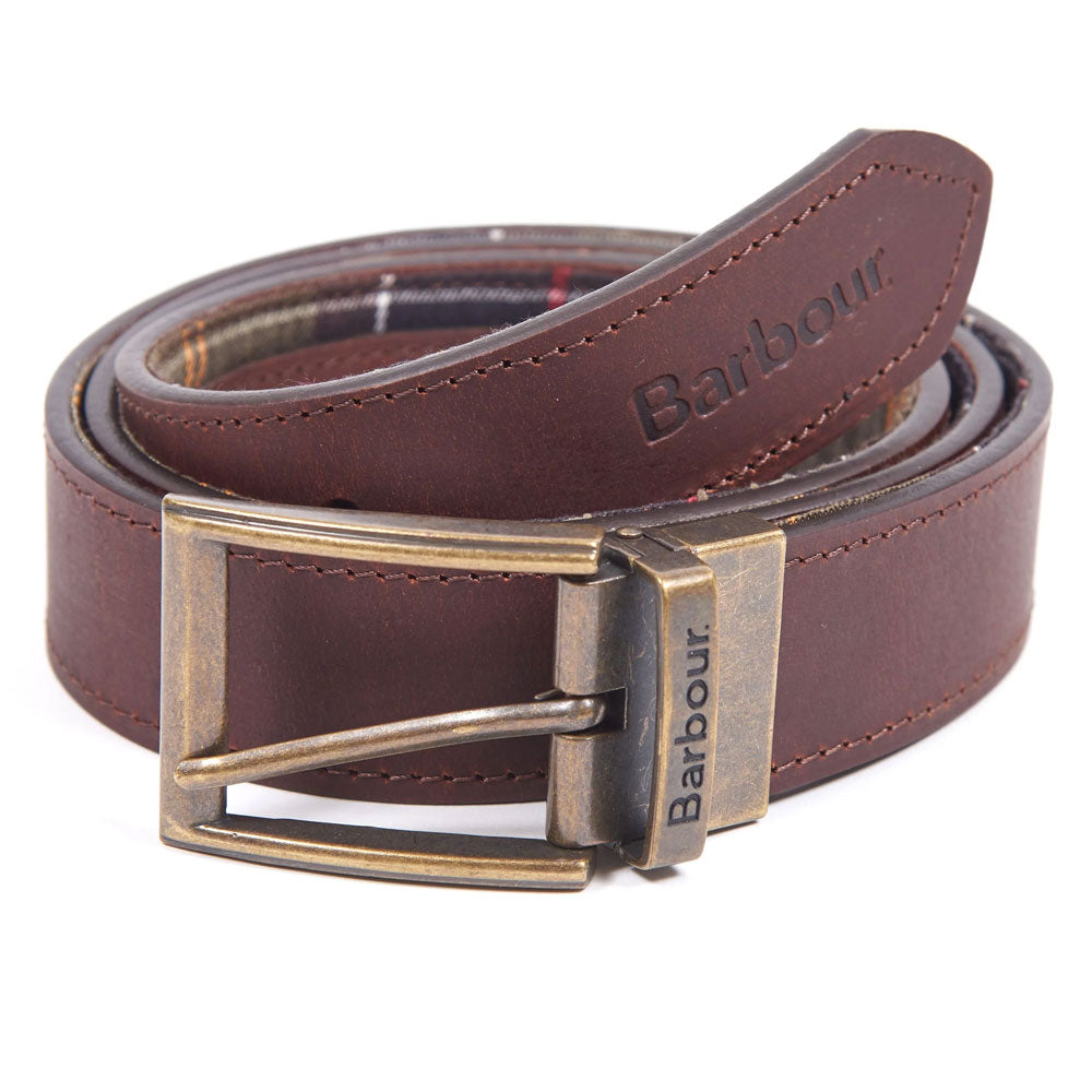 The Barbour Mens Reversible Tartan Leather Belt in Brown#Brown