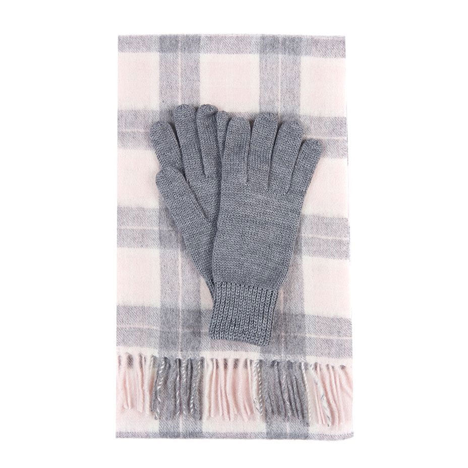The Barbour Ladies Wool Tartan Scarf & Glove Set in Pink#Pink