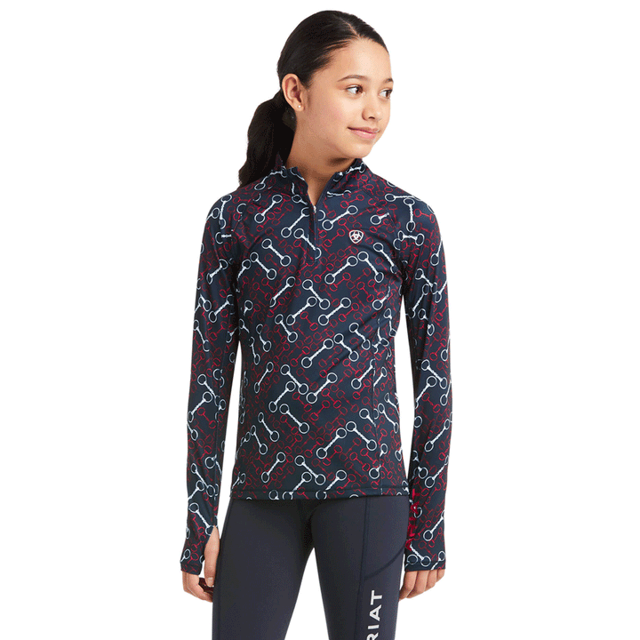 The Ariat Youth Team Lowell 2.0 1/4 Zip Baselayer in Navy Print#Navy Print