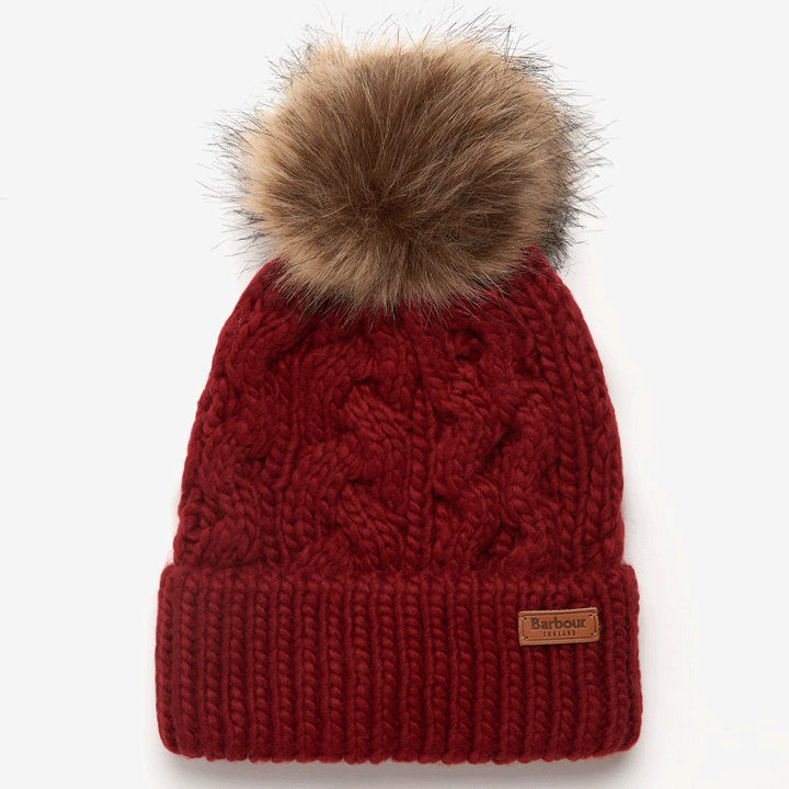 Barbour Ladies Penshaw Cable Beanie in Red#Red