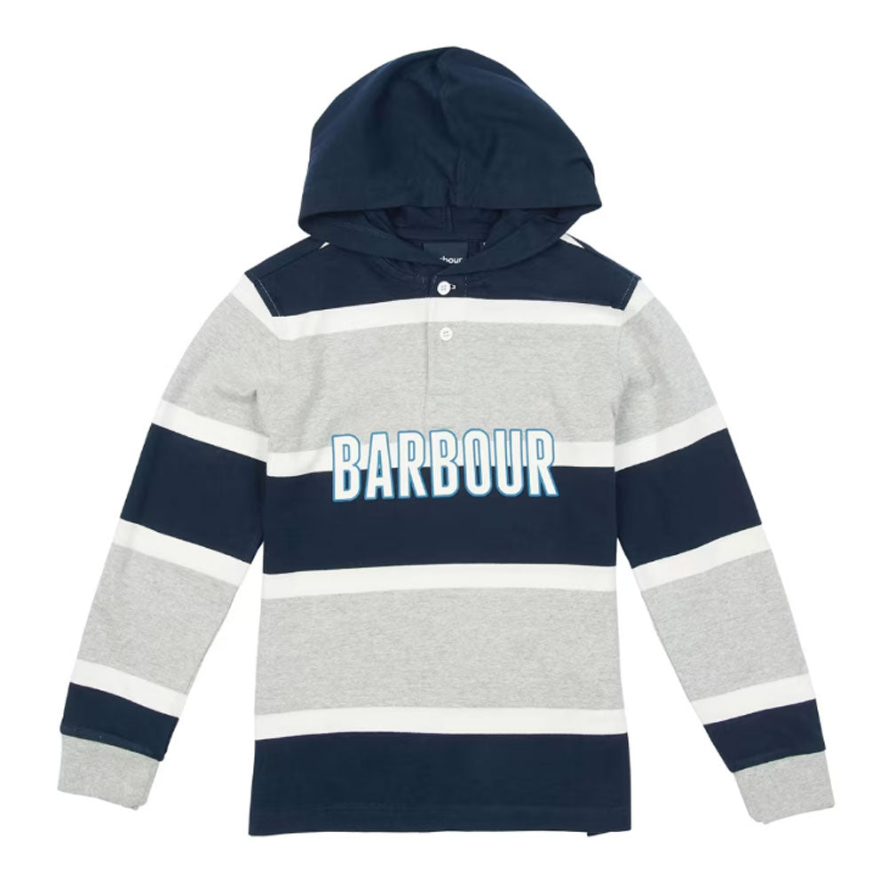 The Barbour Boys Greyson Hooded Rugby in Grey Print#Grey Print