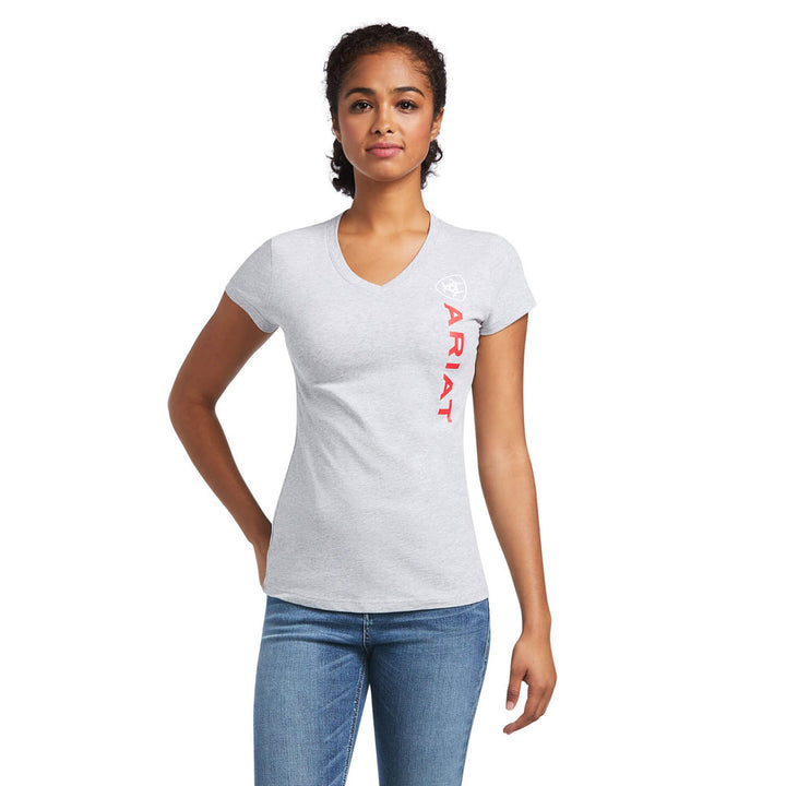 Ariat Ladies Vertical Logo Short Sleeve T-Shirt in Light Grey#Light Grey