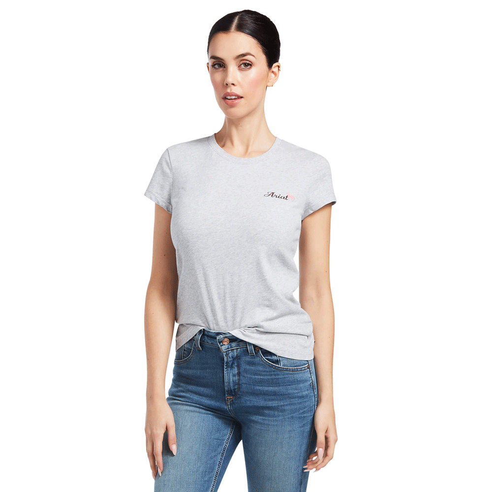 Ariat Ladies Logo Script Short Sleeve T-Shirt in Light Grey#Light Grey
