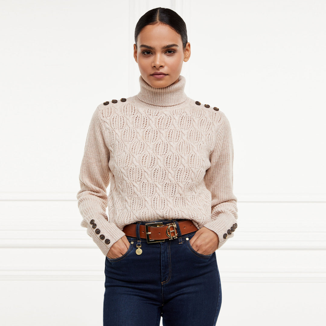 The Holland Cooper Ladies Cotswold Roll Neck Knit in Beige#Beige