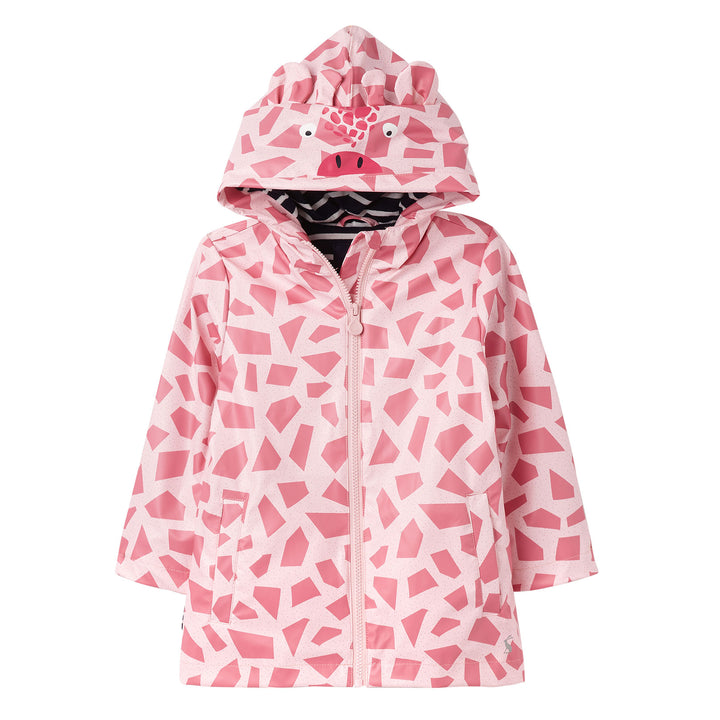 The Joules Girls Riverside Pink Giraffe Showerproof Rubber Coat in Pink#Pink