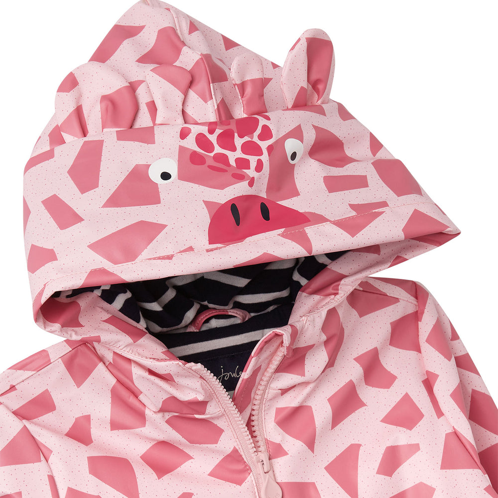 Joules Girls Riverside Pink Giraffe Showerproof Rubber Coat
