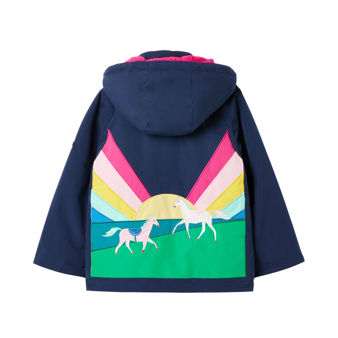 The Joules Girls Morgan Rainbow Pony Artwork Jacket in Blue Print#Blue Print