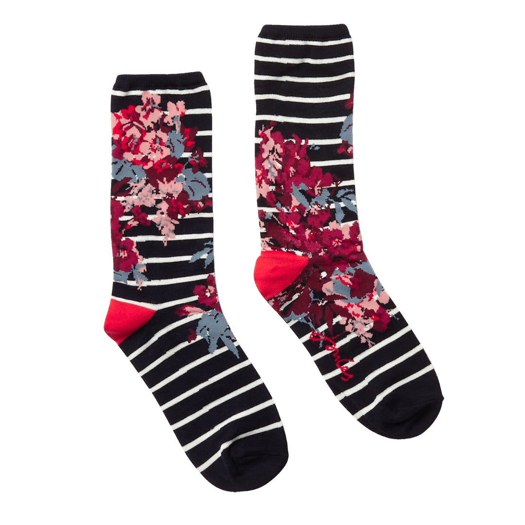 The Joules Ladies Excellent Everyday Eco Vero Socks in Navy Floral#Navy Floral