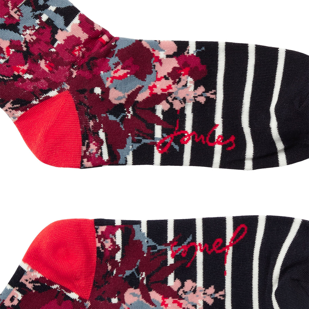 Joules Ladies Excellent Everyday Eco Vero Socks Foot Detail#Navy Floral