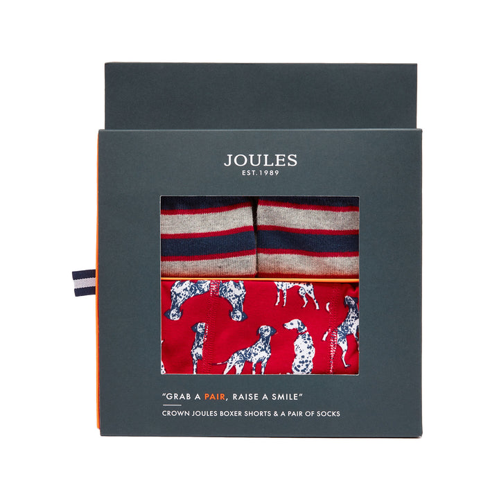 The Joules Mens Put A Sock In It Gift Set in Red Print#Red Print