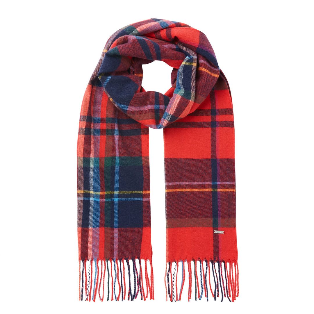 The Joules Ladies Bracken Check Warm Handle Scarf in Red Print#Red Print