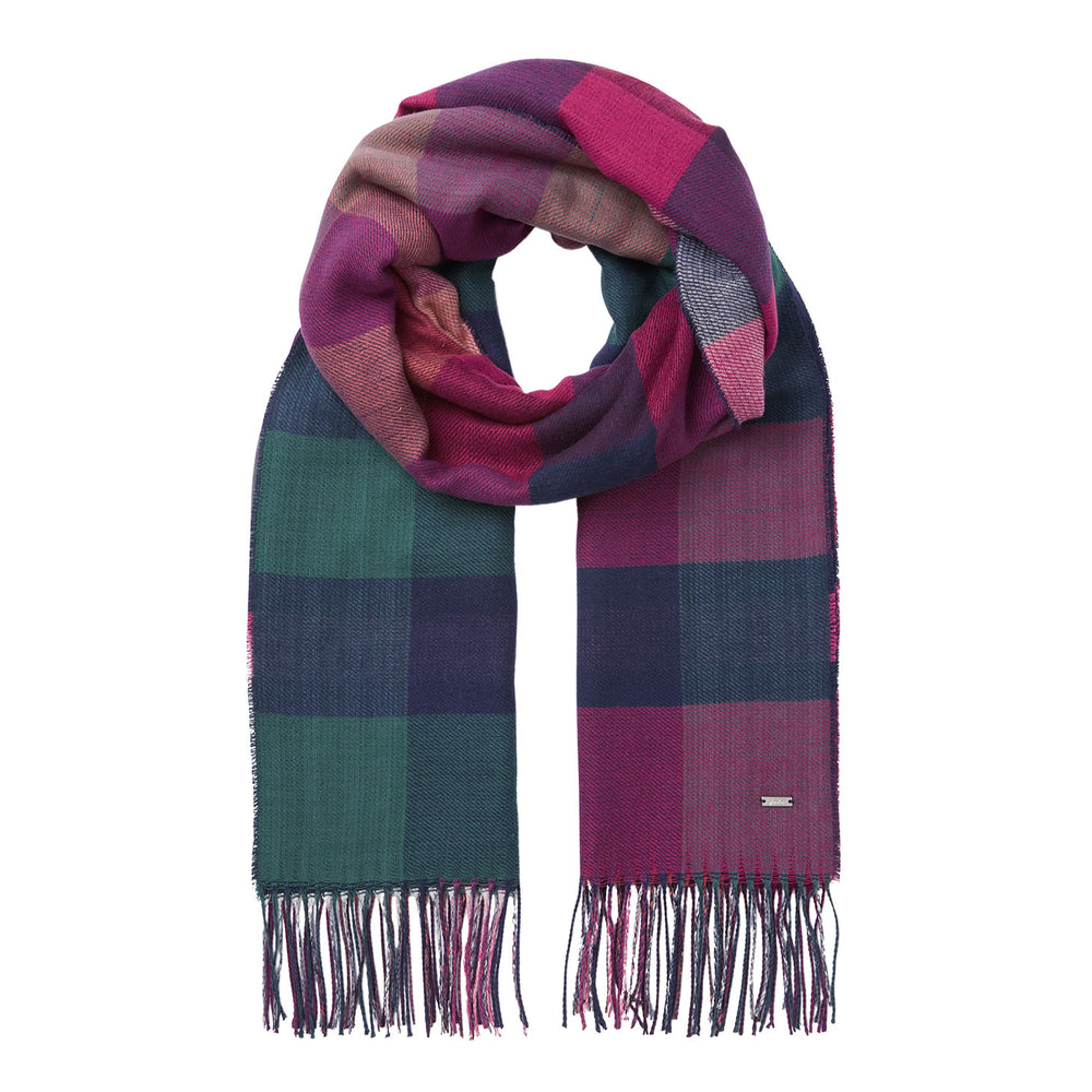 The Joules Ladies Wetherby Check Scarf in Pink Print#Pink Print