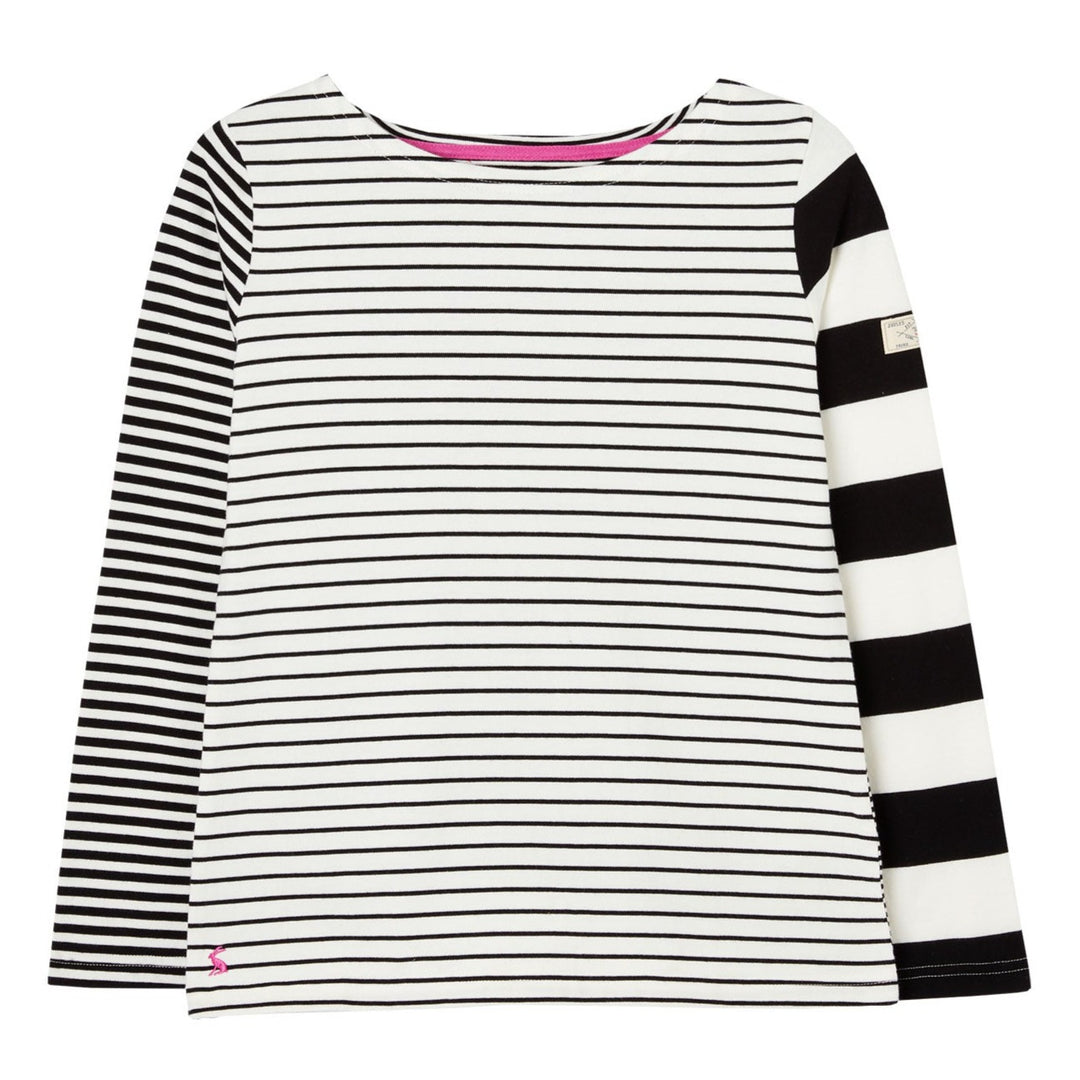 The Joules Ladies Harbour Long Sleeve Jersey Top in Black Stripe#black-stripe