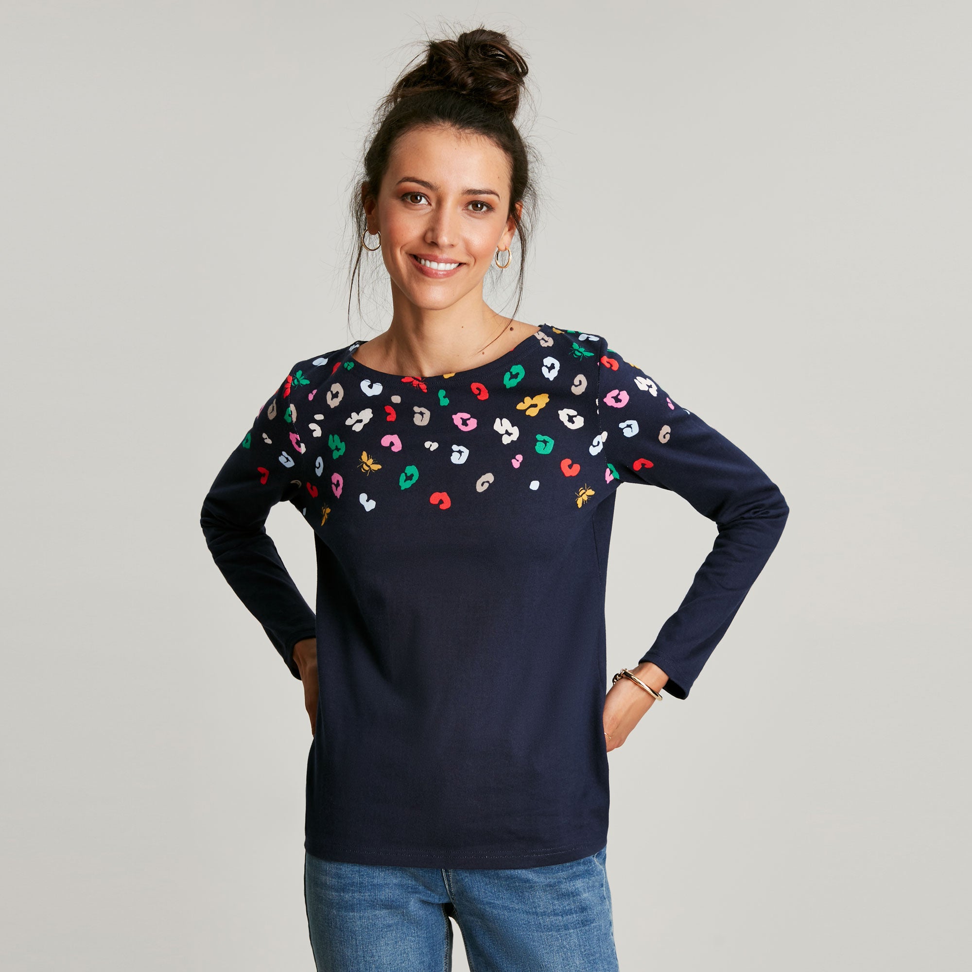 Joules Ladies Harbour Print Long Sleeve Jersey Top Millbry Hill