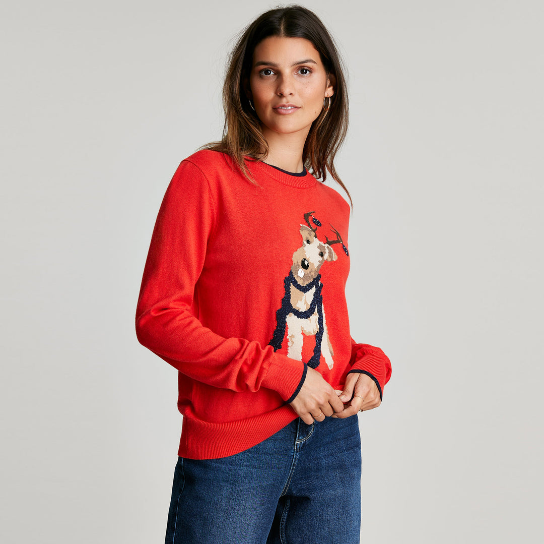 The Joules Ladies Mariella Festive Intarsia Jumper in Red#Red