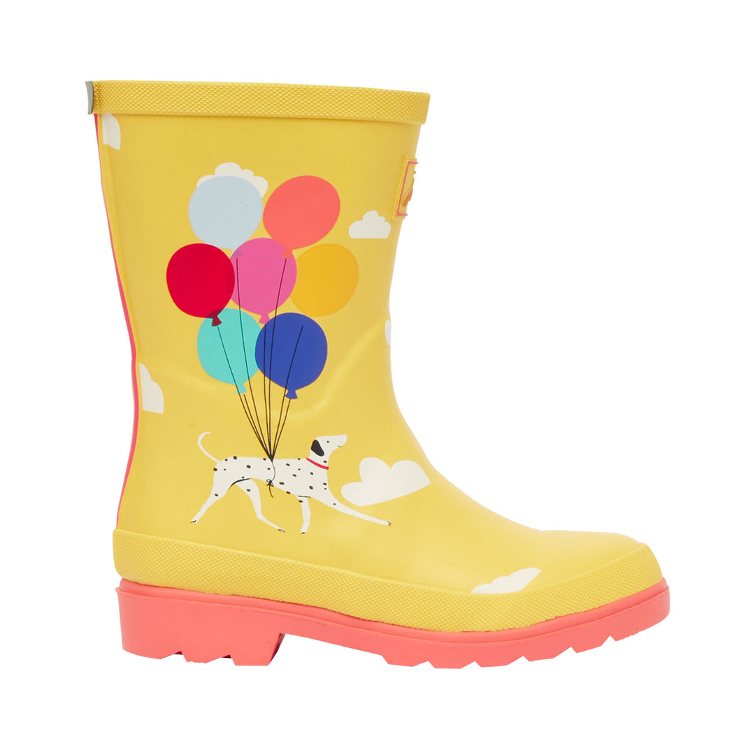 The Joules Girls Balloon Dalmatian Welly Print Tall Printed Welly in Yellow#Yellow