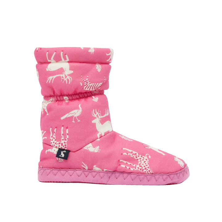 The Joules Girls Junior Padabout Slipper Sock in Pink Print#Pink Print