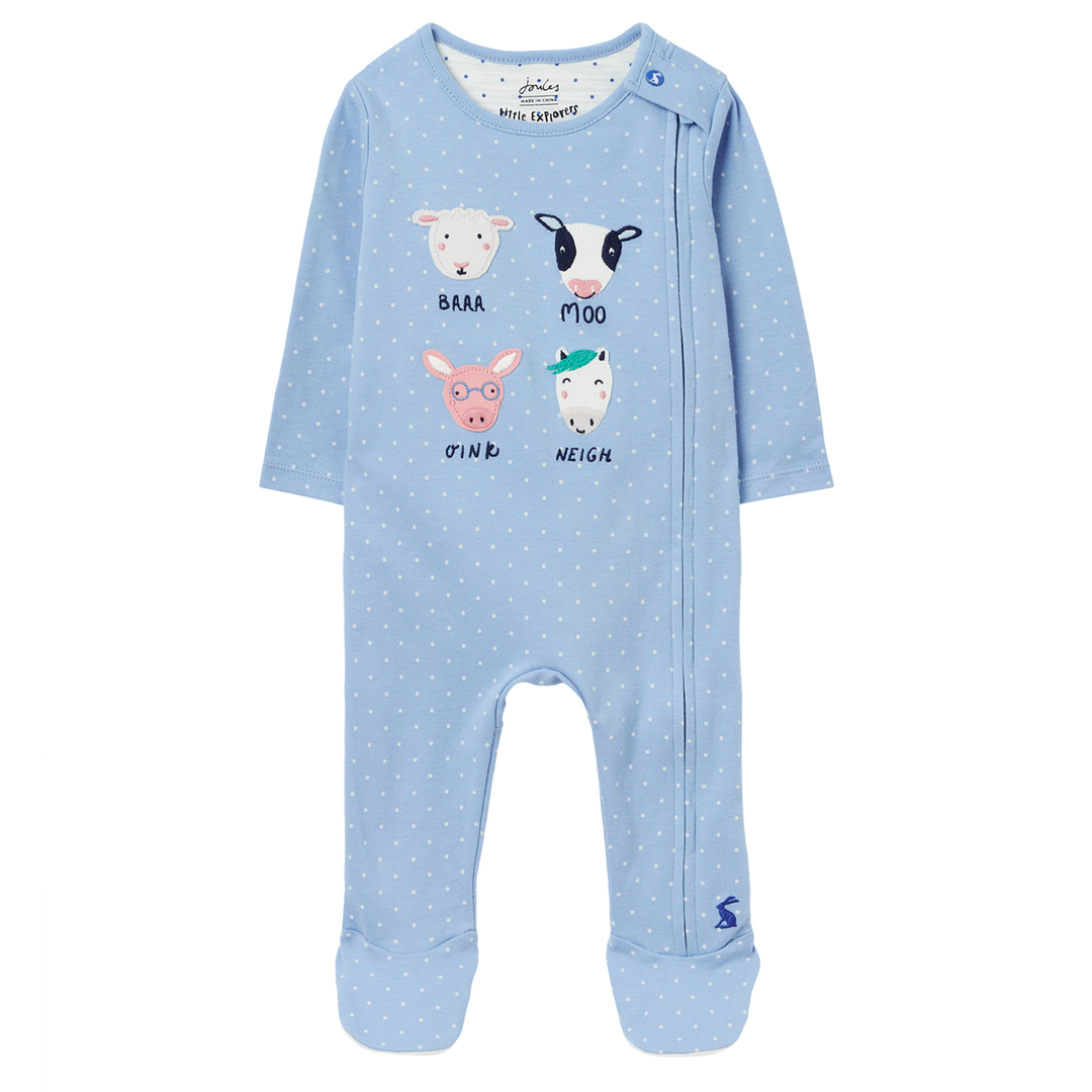 The Joules Baby Zippy Artwork Cotton Babygrow in Blue#Blue