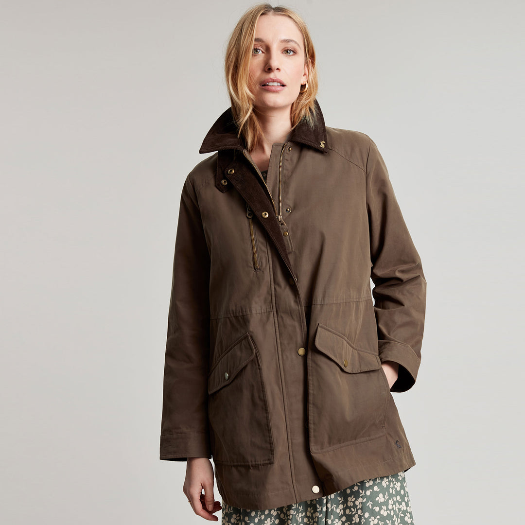 The Joules Ladies Montford Waxed Coat in Light Brown#Light Brown